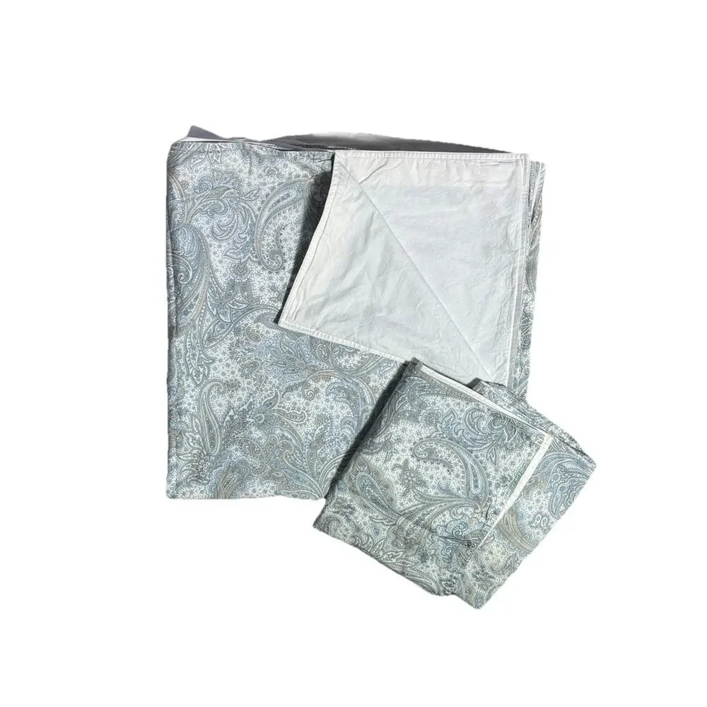 Harbor House Luxury Duvet Cover Set Twin Blue Beige Paisley Cotton Pillowcases